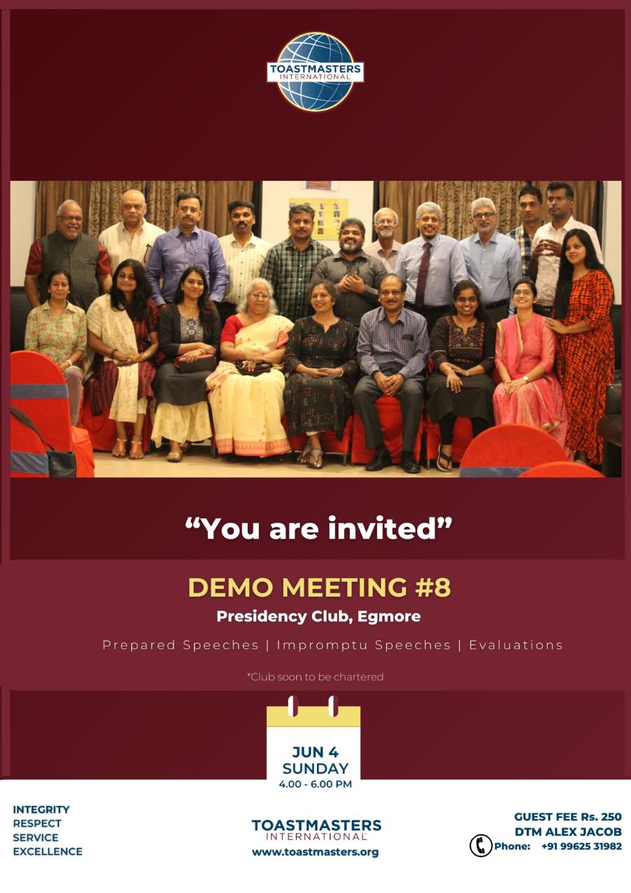 Club members at Demo Meeting #8, Presidency Club, Egmore