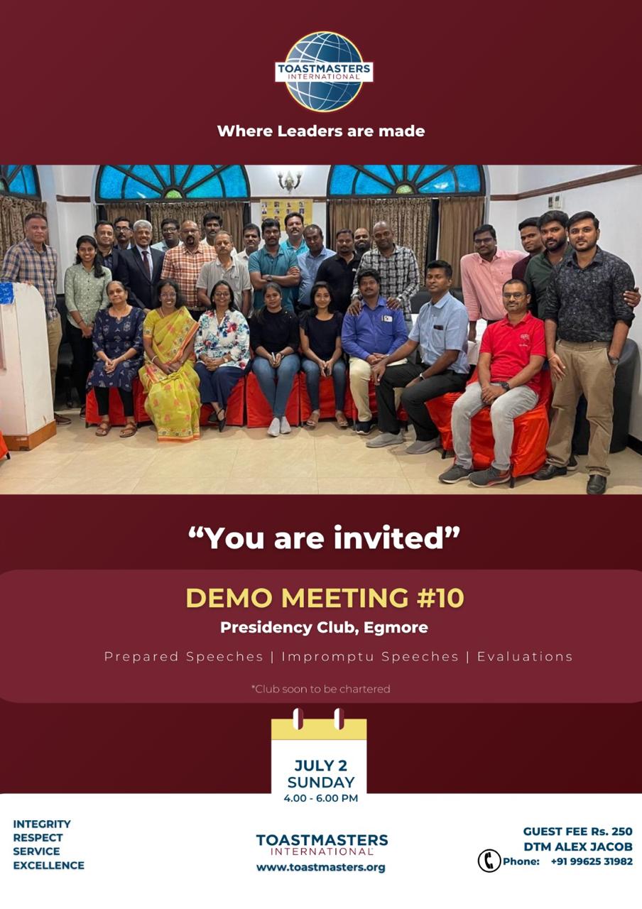 Club members at Demo Meeting #10, Presidency Club, Egmore